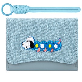 YINHEXI Cute Dog Wallet for Women Small RFID Blocking Keychain Wallet, Trifold PU Leather Card Holder with ID Window (Tri-fold, Blue Dog)