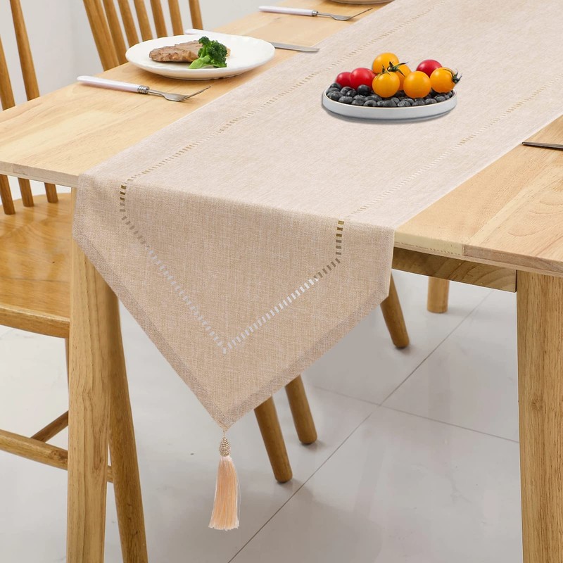 SANLEHAUSE Table Runner Linen Beige 32 x 220 cm, Tablerunner