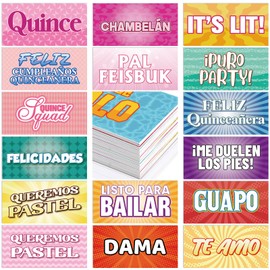 24 Designs Spanish Quinceanera Photo Booth Props 15th Birthday Parties Decorations Double Sided 11.02 * 5.51‘' Mis Quince Anos DIY Water Proof Selfie Signs PVC Printing Photo Props for Decorations