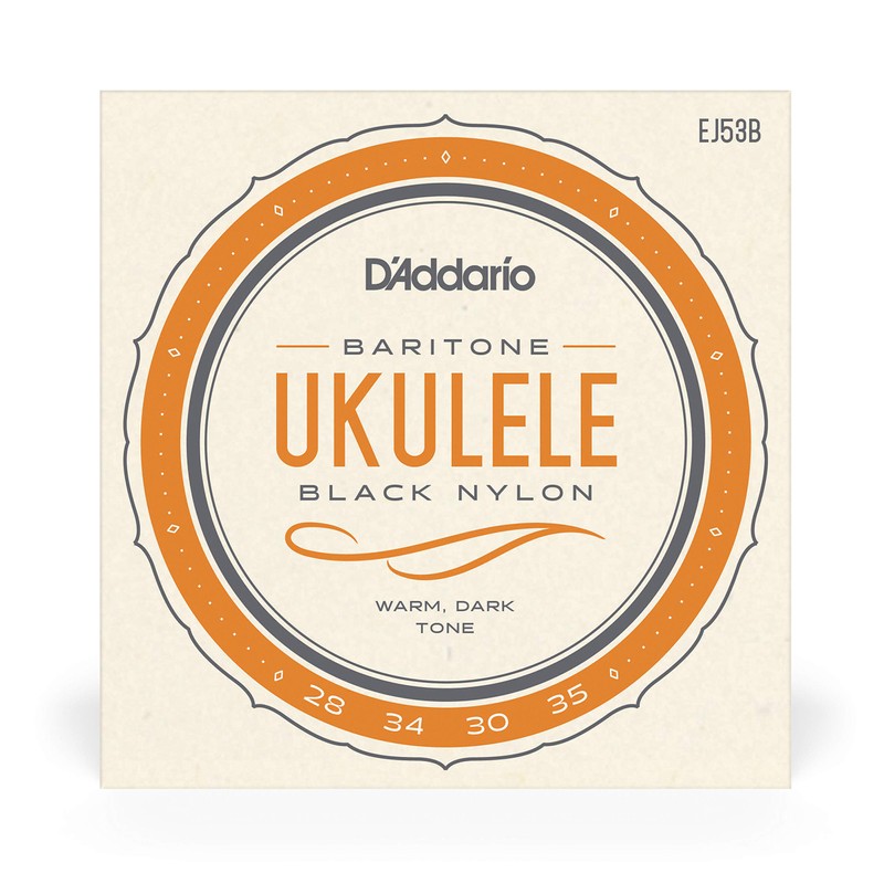 D'Addario Baritone Ukulele Strings, Black Nylon, EJ53B, 4-String Set, Pack