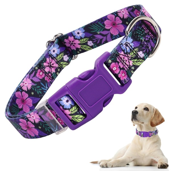 Puppy Collar, Cute Girl Purple Dog Collar with Boho Flowers
