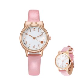 Girls Wrist Watch, Analog Quartz Watch with Pink Case, Easy-to-Read Dial, Cute Heart Pattern, and Adjustable Leather Strap – Stylish Timepiece for Kids and Teen Girls