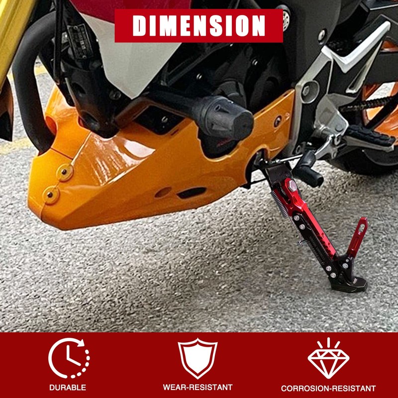 Motorcycle Kickstand Adjustable Tripod Holder Foot Side Stand for Motorcycle(Red)