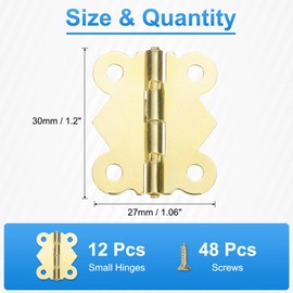 sourcing map 12Pcs 90 Degree Small Hinges for Wooden Box, 1.2" Long Folding Butt Hinges Cabinet Hinges with Screws for Cabinet Doors Wooden Box Drawer (Gold)