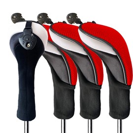 Golf Club Head Covers Woods Hybrids Value 3/4 Pack, Headcovers Men Women 3 5 7 X with Interchangeable Number Tag Fit All Wood Hybrid Clubs (Red-4 Pack Hybrid Cover)