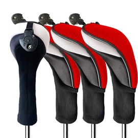 Golf Club Head Covers Woods Hybrids Value 3/4 Pack, Headcovers Men Women 3 5 7 X with Interchangeable Number Tag Fit All Wood Hybrid Clubs (Red-4 Pack Hybrid Cover)