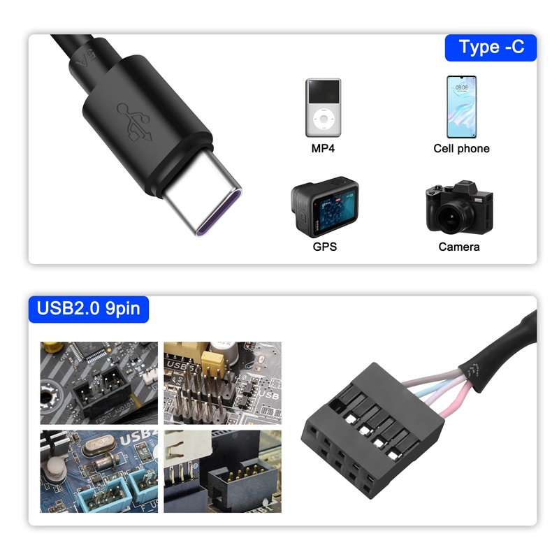 MEIRIYFA USB 2.0 9Pin 10Pin Header to USB C Adapter