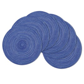 SHACOS - Manteles individuales redondos trenzados de 15 pulgadas, lavables para mesa de cocina, para el hogar, bodas, fiestas (azul, blanco, 6)