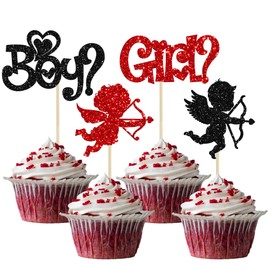 Ephlyn - Juego de 24 adornos para magdalenas para niños o niñas, con purpurina para el día de San Valentín, decoración de pasteles para bodas, fiestas de San Valentín, suministros de decoración de