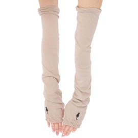 Anes p759 Women's 1-Point Embroidery, Arm Cover, UV Protection, UPF50+, Plain, Long, 23.6 inches (60 cm), Cool Touch, Mesh Back, Arm Cover, Cat/Mocha