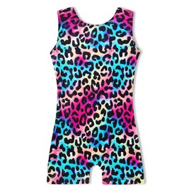 Domusgo Girls Gymnastics Leotards Size 6-7 Years Old One Piece Glitter Rainbow Leopard Biketard with Short