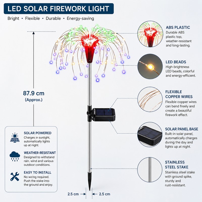 Solar Firework Garden Lights for Outdoor Decor – Waterproof Dandelion
