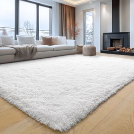 plumlik Small White Shag Rug for Bedroom, 2x3 Throw Fuzzy Area Rugs for Living Room, Nursery and Kids Room, Soft and Comfy, Bedside Carpet for Girls Boys Dorm Home Decor Aesthetic, Upgrade Non Slip