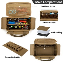 Rexmica Small Tool Bag for Men, Tool Storage Organiser with Anti-friction and Thick Padded Bottom, Tactical Bag, Range Bag, Multi-functional Work Bag for Repairman, Electrician, Carpenters, Khaki