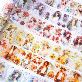 6Rolls Characters Washi Tape Set Flower Stickers,Scrapbook Tape Aesthetic Stickers for Journaling Scrapbook Supplies Decorative Tape Planner Stickers for Adults DIY Scrapbooking Junk Journal Supplies