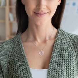 STARCHENIE Mother's Day Mom Heart Pendant Necklace 925 Sterling Silver Created Pink Tourmaline Jewelry Gift for Women