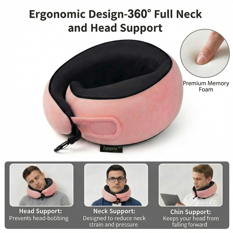 ZEOPRIX Memory Foam Wrap Around Travel Neck Pillow for Airplane,