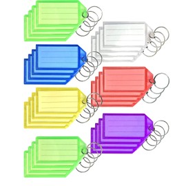 12/24/48/96 Pack Key Tags with Labels, Key Rings with Tags, Name Tags, Plastic Key Labels, Key Fobs with Labels - 6 Colours - Ideal for Luggage, ID, Name, Label for Home, Office, and School