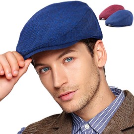 Paquete de 2 gorros de Newsboy ajustables para hombre, gorra plana irlandesa para hombre, taxista irlandés Gatsby Tweed Ivy, Forro fino rojo+azul paquete de 2, 7 3/8-7 5/8