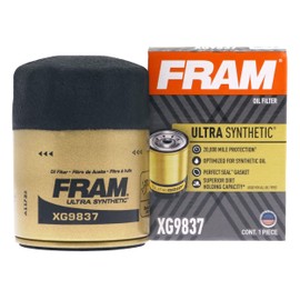 FRAM Ultra Synthetic Automotive Replacement Oil Filter, Designed for Synthetic Oil Changes Lasting up to 20k Miles, XG9837 with SureGrip (Pack of 1)