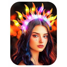 ACEDRE Light Up Flame Headband LED Glowing Fire Crown Sparkly Rave Party Costume Hair Accessories for Women(Colorful Light)