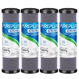 PurePlus 4 pcs 2.5" x 10" Whole House CTO Carbon Water Filter Cartridge Replacement