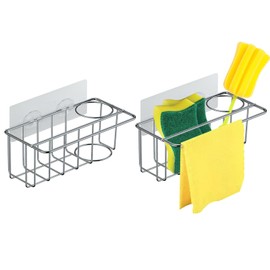 2 x Sponge Holder Kitchen Stainless Steel Sink Organiser Sink Sponges Sponge Holder Sink No Drilling Kitchen Organiser Sponge Holder with Towel Holder for Sink Plugs, Sponge, Brush