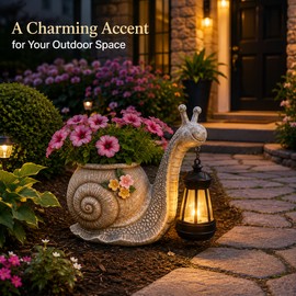 Solar Snail Planter Statue for Garden – Outdoor Resin Decor with Solar Lantern for Patio, Yard & Walkway