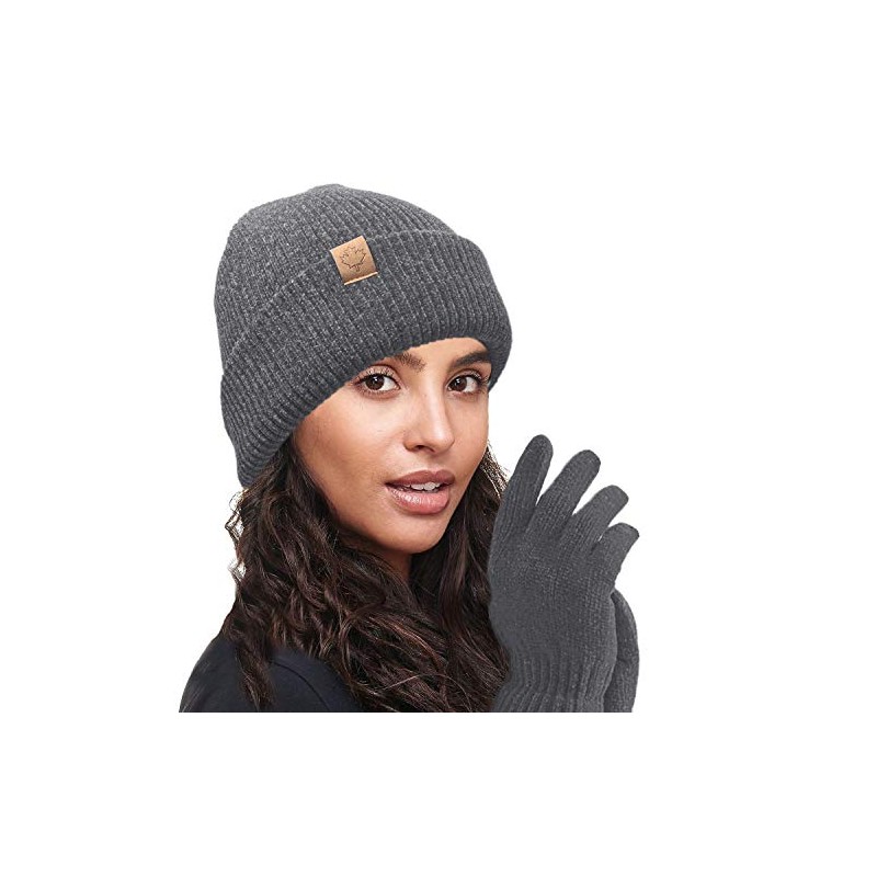 TOSKATOK Ladies Warm Thermal lined Chenille Hat and Glove Set-GREY