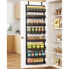 SNTD Over the Door Pantry Organizer - 8 Tier Adjustable Pantry Door Spice Organizer, Large Capacity Hanging Door Spice Rack for Kitchen Pantry Organizers and Storage (Black, 17" W x 6" D x 69" H)