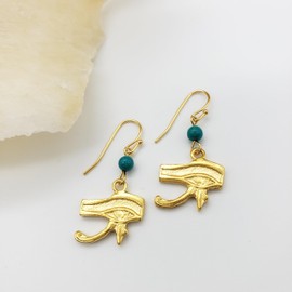 Eye of Horus Earrings with Turquoise - Gold Finish - Egyptian God Inspired - Eye of Ra