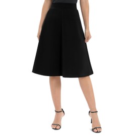 Urban CoCo Women's A-Line Elastic High Waist Flare Work Midi Knee Length Stretchy Skirt(L, Black)