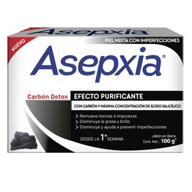 ASEPXIA Carbn Detox Jabn en Barra, Efecto purificante, remueve toxinas e impurezas, disminuye grasa y brillo y previene imperfecciones, Barra de 100g