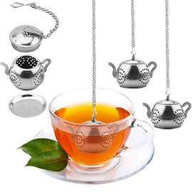 Cyimi Loose Leaf Tea Infuser, 4PCS Tea Strainer Stainless Steel Tea Ball with Chain and Drip Trays, Small Tea Filter Set for Mug (Teapot)