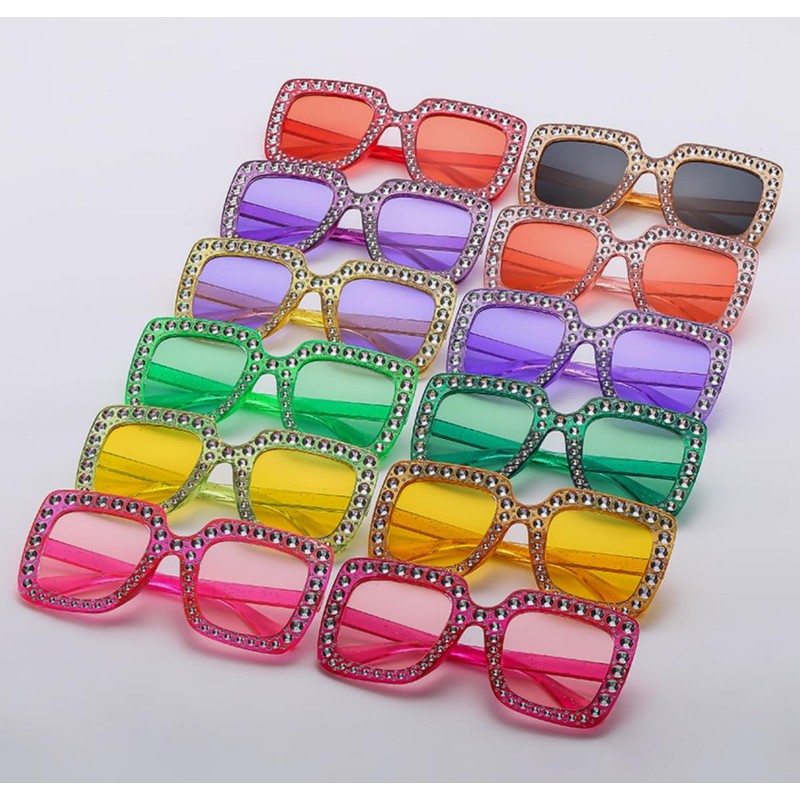 IKUVNA Oversized Crystal Rhinestone Sunglasses for Women Men Thick Frame