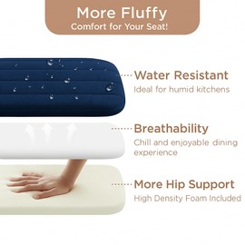 Codi Chair Cushions for Dining Chairs Set of 6, Kitchen and Indoor Room Seat Cushion, 16x17 inch, with Ties and Washable Covers, Navy - 6 Pack