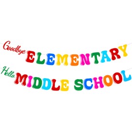 Goodbye Elementary Hello Middle School Graduation Banners Party Decorations,Class of 2025 5th Grade Banner for Congratulation Graduation Party Decorations Supplies
