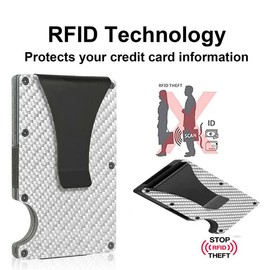 MICROSEVEN Silver Carbon Fiber RFID Blocking Slim Money Clip Card Holder Metal Men's Wallet with Black Box