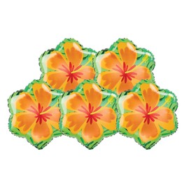 Set of 5 Orange & Purple Double Sided Hibiscus 18" Foil Summer Party Balloons