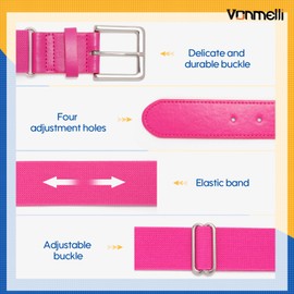 VONMELLI Baseball Belt Softball Belt Adjustable, Adult Baseball Uniform Belt Elastic for Men and Women with Sliver Buckle Pink
