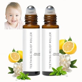 Mamas Teether, Teething Roller All Natural for Babies, Baby Teething Oil Roller, Velaria Natural Relief Roller with Chamomile & Rose Oil,Teething Roller All Natural for Baby (1, 10ML-2PCS)