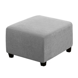 H.VERSAILTEX Square Ottoman Covers Ottoman Slipcovers Folding Storage Stool Furniture Protector Form Fit with Elastic Bottom, Stretch High Spandex Small Checks Jacquard Fabric(Medium,Dove)