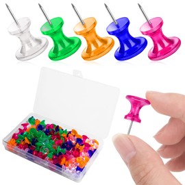 cobee Giant Push Pins, 100Pcs 1 Inch Standard Thumb Tacks Clear Thumb Tacks Plastic Head Push Pins Large Thumbtacks Jumbo Marking Pins for Calendar Bulletin Board Cork Board