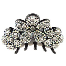 Womens Girls Crystal Rhinestone Luxury Diamante Bulldog Wave Jaw Clip Octopus Clamp Grip Bridal Wedding Party Birthday Christmas Summer Styling Short Long Hair Butterfly Daisy Flower Black (Clear)