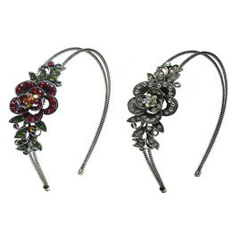 jcgy Set of 2 Crystal Flower Headbands Metal Wire Hairbands for Women Girls Hair Styling 0119-2-2RedRedCtr/Cryst
