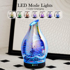 Porseme 150ml Essential Oil Diffuser Glass Color Changing Aroma Air Diffusers Aromatherapy Ultrasonic Cool Mist Humidifier 4 Running Hours Waterless Auto-Off for Sleeping Yoga Office Spa