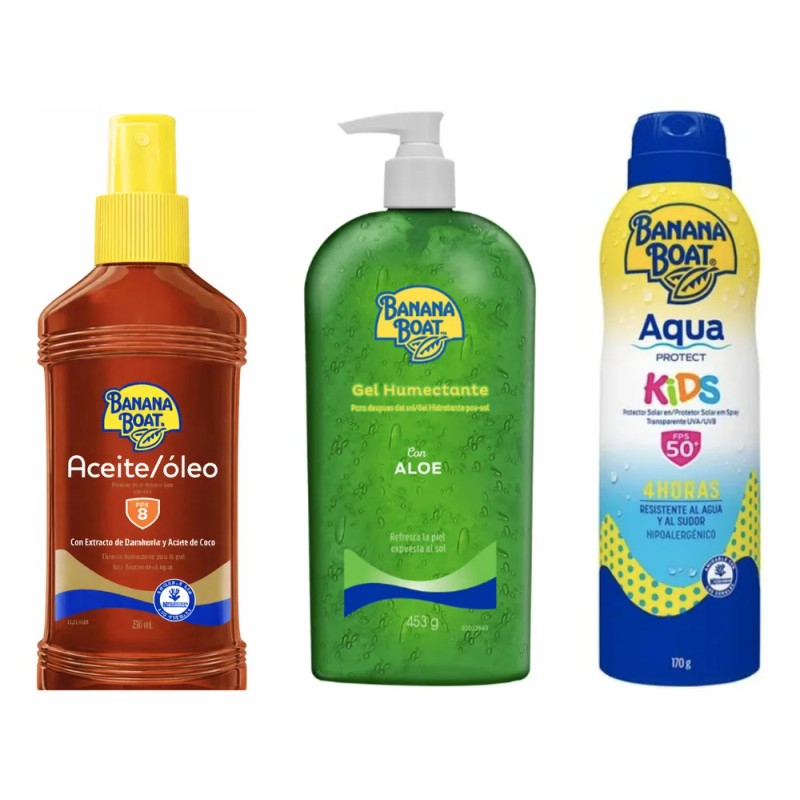 Set Solar Bloqueador+ Gel Humectante Aloe+ Aceite Bronceador