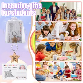 Candcamp 30 Set Gifts for Students from Teachers,Star Wooden Keyrings with Greeting Card,Term Class Gifts for Children,Leaving School Wooden Token