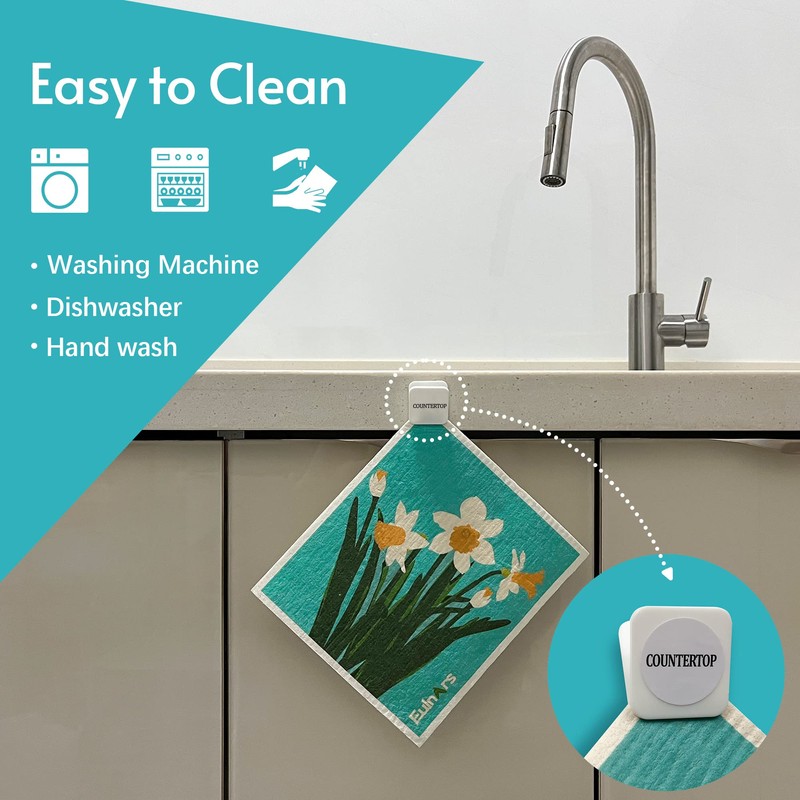 Eulnars 8-Pack Swedish Dish Cloth with 3 Clips, 9 Classified