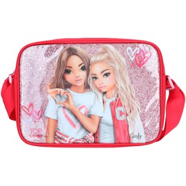 Depesche 12235 TOPModel One Love Shoulder Bag in Pink and Red with Hearts, Bag with Zip and Adjustable Shoulder Strap, Multicoloured